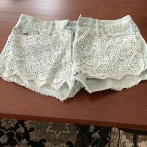 Hollister light Stonewashed Jean Shorts with Lace Front